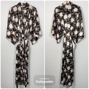 STUNNING Vintage Christian Dior Floral Satin Robe Roses Union Made USA Black
